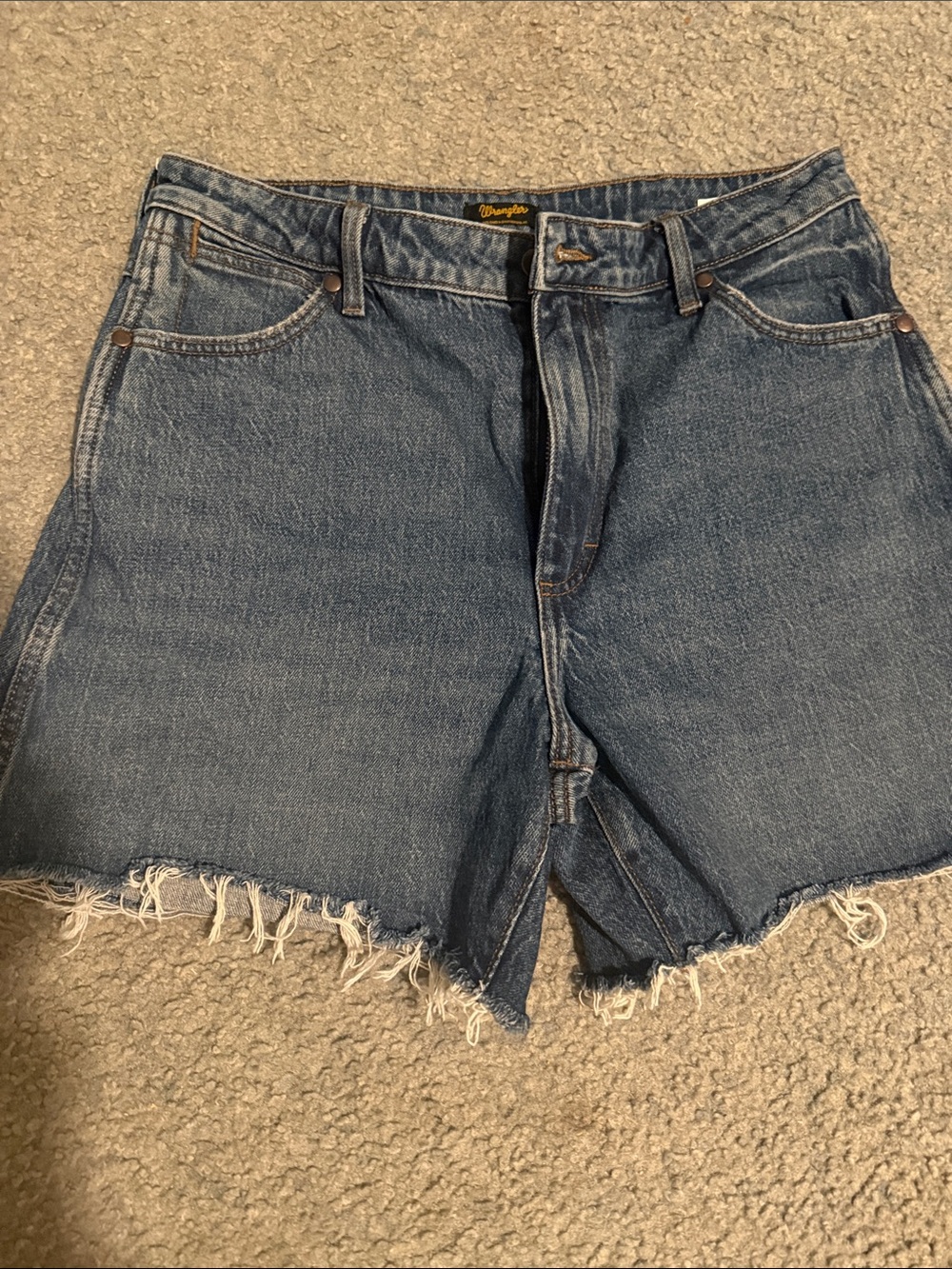Wrangler Distressed Dark Blue Denim Cutoff Shorts